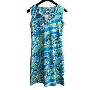 Barbara Gerwit Dress Womens S Mixed Blue Print Engineered Knit Midi‎ Vacation